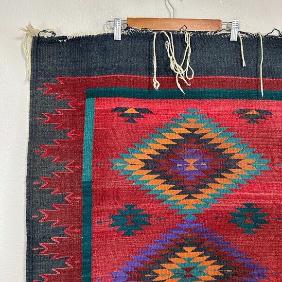 Southwestern Handwoven Wool Flat Weave Area Rug Medium Runner Rectangle - Picture 3 of 6